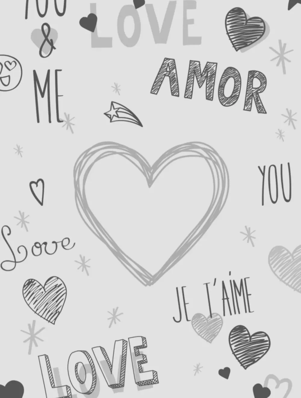 Black and white aesthetic doodle wallpaper, hand-drawn heart